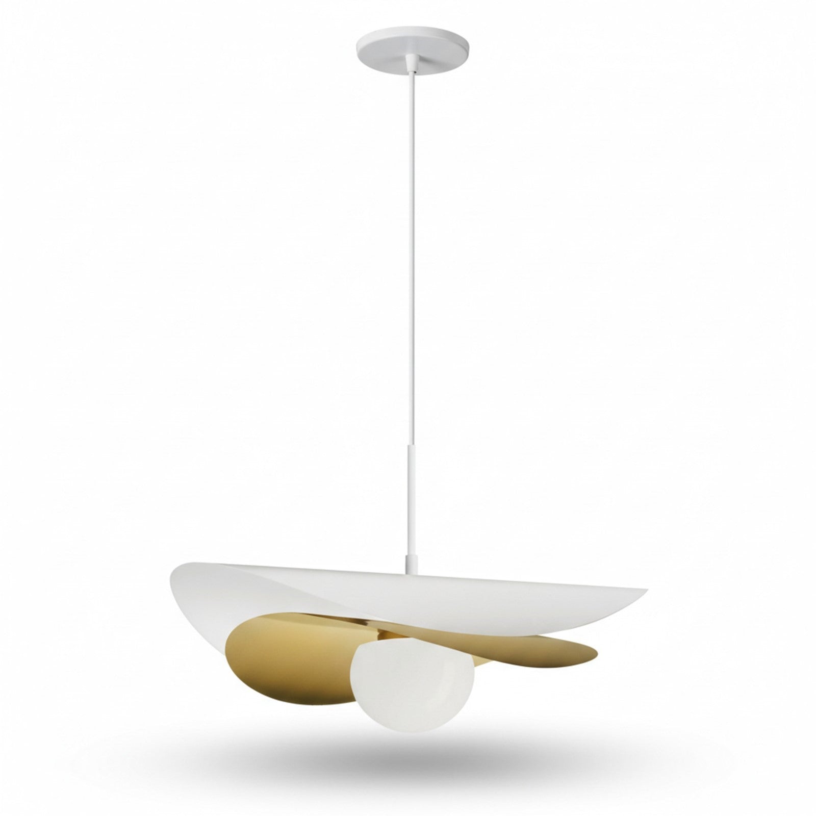 Dainolite Paven 20in 1-Light LED Pendant | Contemporary Matte White and Aged Brass Metal with Opal Glass | Kitchen Island & | Model PVN-2012LEDP-MW-AGB