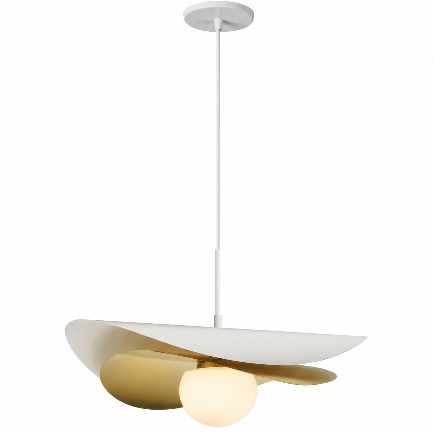 Dainolite Paven 20in 1-Light LED Pendant | Contemporary Matte White and Aged Brass Metal with Opal Glass | Kitchen Island & | Model PVN-2012LEDP-MW-AGB