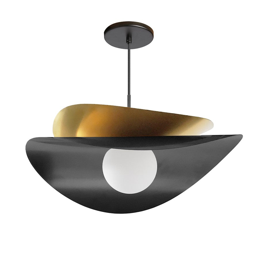 Dainolite Paven 20in 1-Light LED Pendant | Contemporary Matte Black and Aged Brass Metal | Kitchen & Dining Room | Model PVN-2015LEDP-MB-AGB