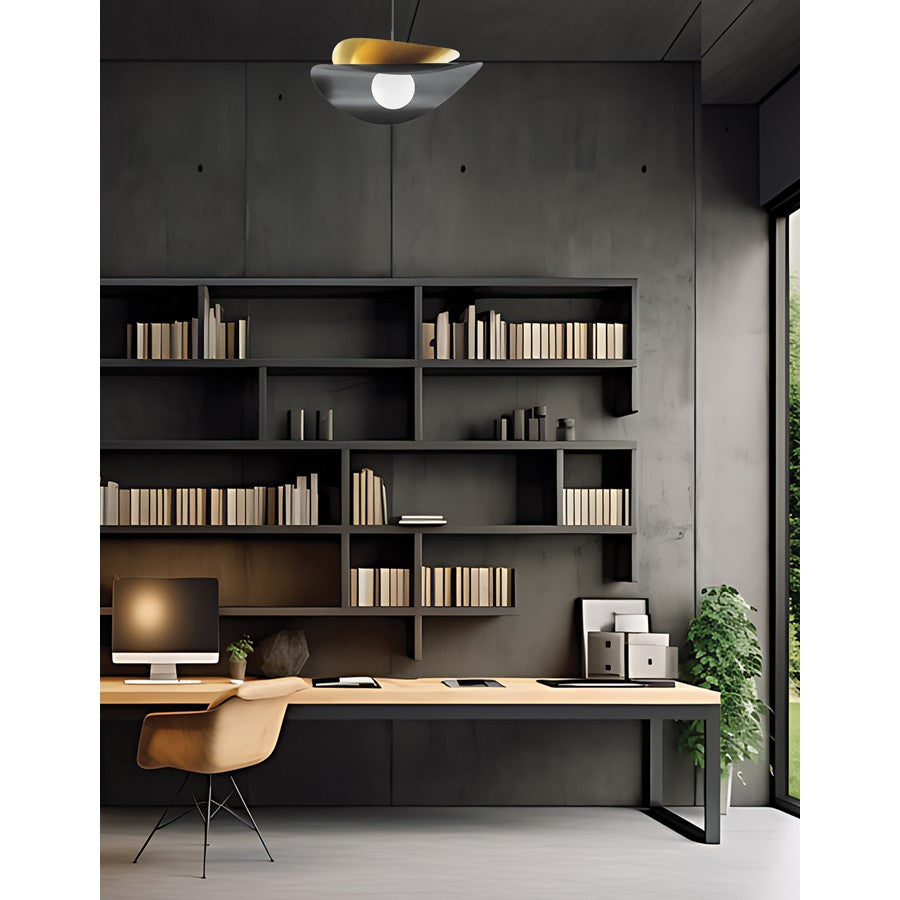 Dainolite Paven 20in 1-Light LED Pendant | Contemporary Matte Black and Aged Brass Metal | Kitchen & Dining Room | Model PVN-2015LEDP-MB-AGB