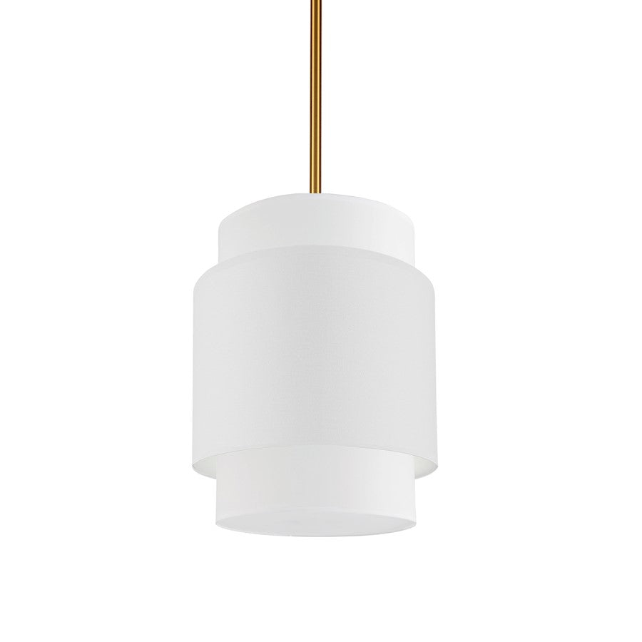 Dainolite Priya 14in 1-Light Pendant | Contemporary Aged Brass and White Fabric Drum | Kitchen Island & Dining Room | Dimmable, 10 | Model PYA-141P-AGB-WH