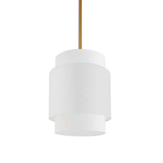 Dainolite Priya 14in 1-Light Pendant | Contemporary Aged Brass and White Fabric Drum | Kitchen Island & Dining Room | Dimmable, 10 | Model PYA-141P-AGB-WH