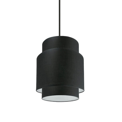 Dainolite Priya 10in 1-Light Pendant | Contemporary Matte Black and Black Fabric HardBack Drum Shade | Kitchen Island & Dining Room | Model PYA-141P-MB-BK