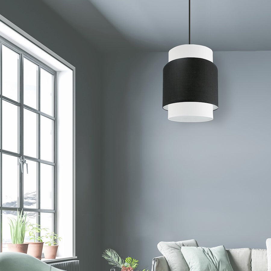 Dainolite Priya 10in 1-Light Pendant | Contemporary Matte Black and Black & White Fabric | Kitchen Island & Dining Room | 10 x 10 x | Model PYA-141P-MB-BW