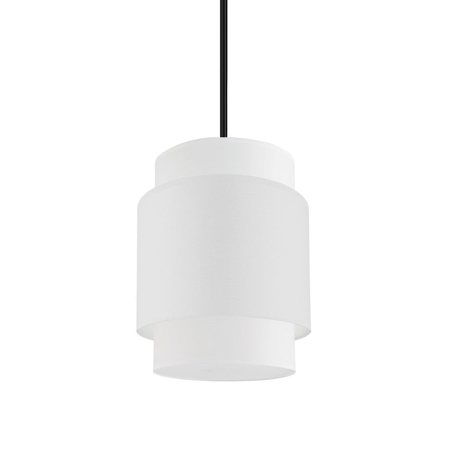 Dainolite Priya 14in 1-Light Pendant | Contemporary Matte Black and White Fabric Drum Shade | Kitchen Island & Dining Room | 10 x | Model PYA-141P-MB-WH