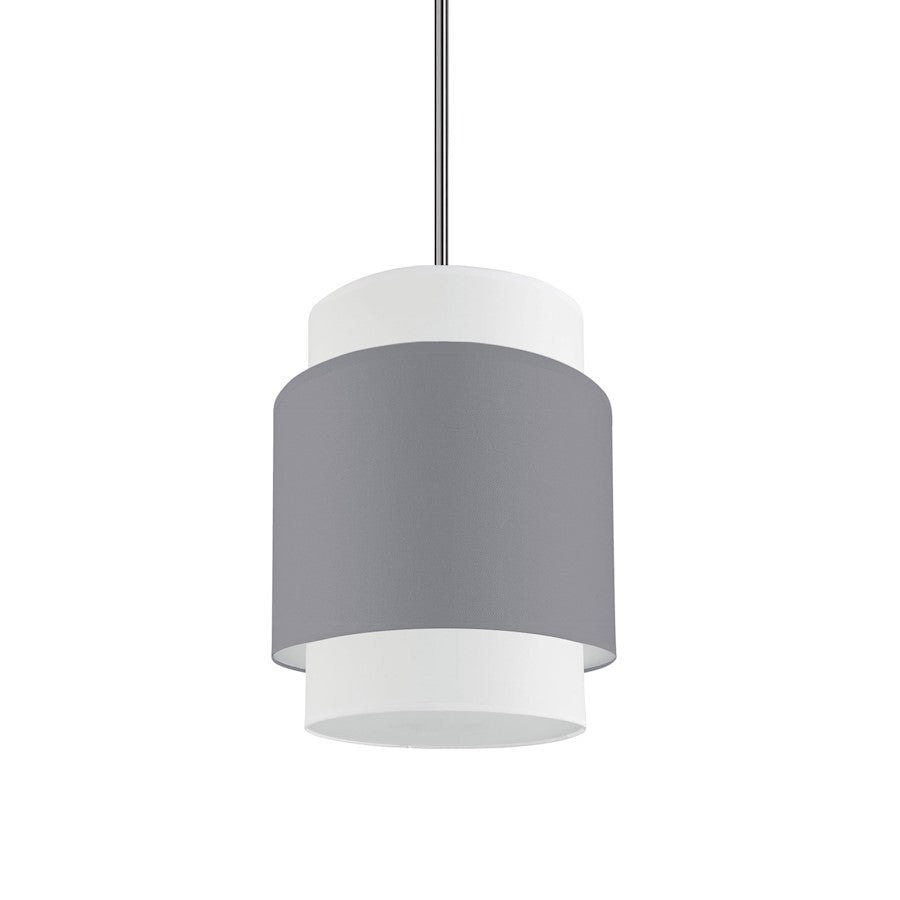 Dainolite Priya 10in 1-Light Pendant | Chrome Grey & White Fabric Drum | Kitchen Island & Dining Room | 10 x 10 x 14 in | Model PYA-141P-PC-GRW