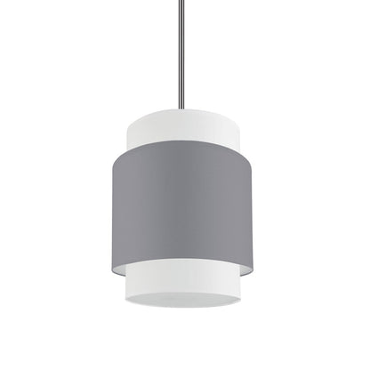 Dainolite Priya 10in 1-Light Pendant | Chrome Grey & White Fabric Drum | Kitchen Island & Dining Room | 10 x 10 x 14 in | Model PYA-141P-PC-GRW