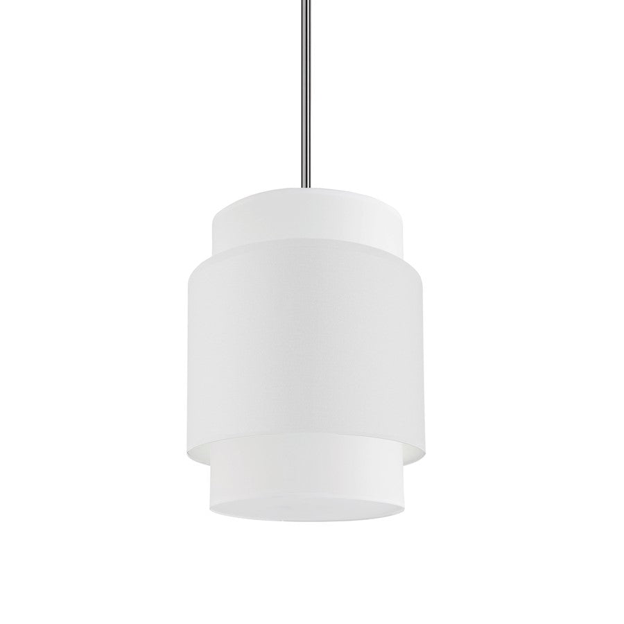 Dainolite Priya 1-Light Pendant | Contemporary White Fabric Drum Shade and Polished Chrome Canopy | Kitchen Island & Dining Room | Model PYA-141P-PC-WH