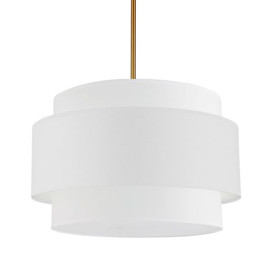 Dainolite Priya 22in 4-Light Chandelier | Contemporary Aged Brass and White Fabric Drum | Dining Room & Living Room | Model PYA-224C-AGB-WH
