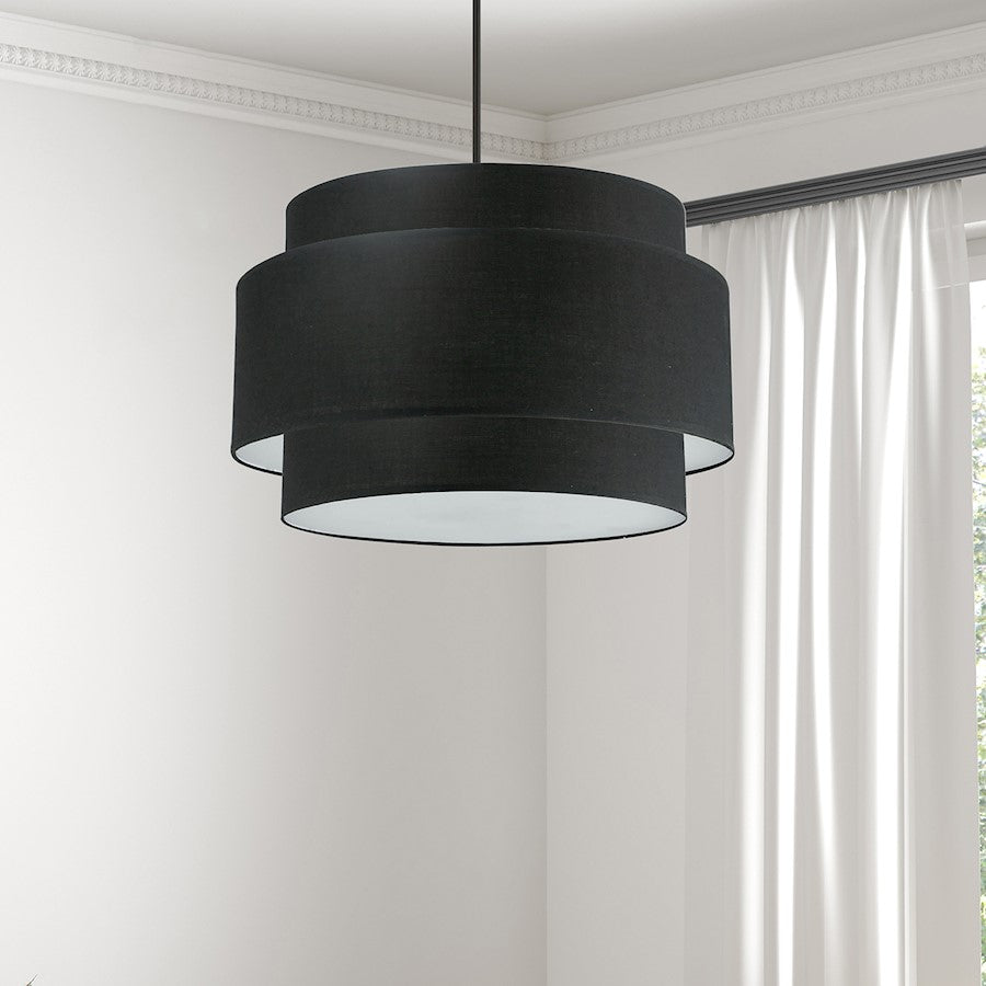 Dainolite Priya 22in 4-Light Chandelier | Contemporary Matte Black and Black Fabric Drum | Dining Room & Living Room | Model PYA-224C-MB-BK
