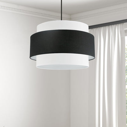 Dainolite Priya 22in 4-Light Chandelier | Contemporary Matte Black and Black & White Fabric Shade | Dining Room & Living Room | Model PYA-224C-MB-BW