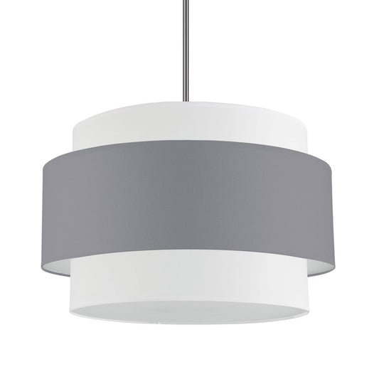 Dainolite Priya 22in 4-Light Chandelier | Contemporary Polished Chrome and Grey & White Fabric Shade | Living Room & Dining Room | Model PYA-224C-PC-GRW