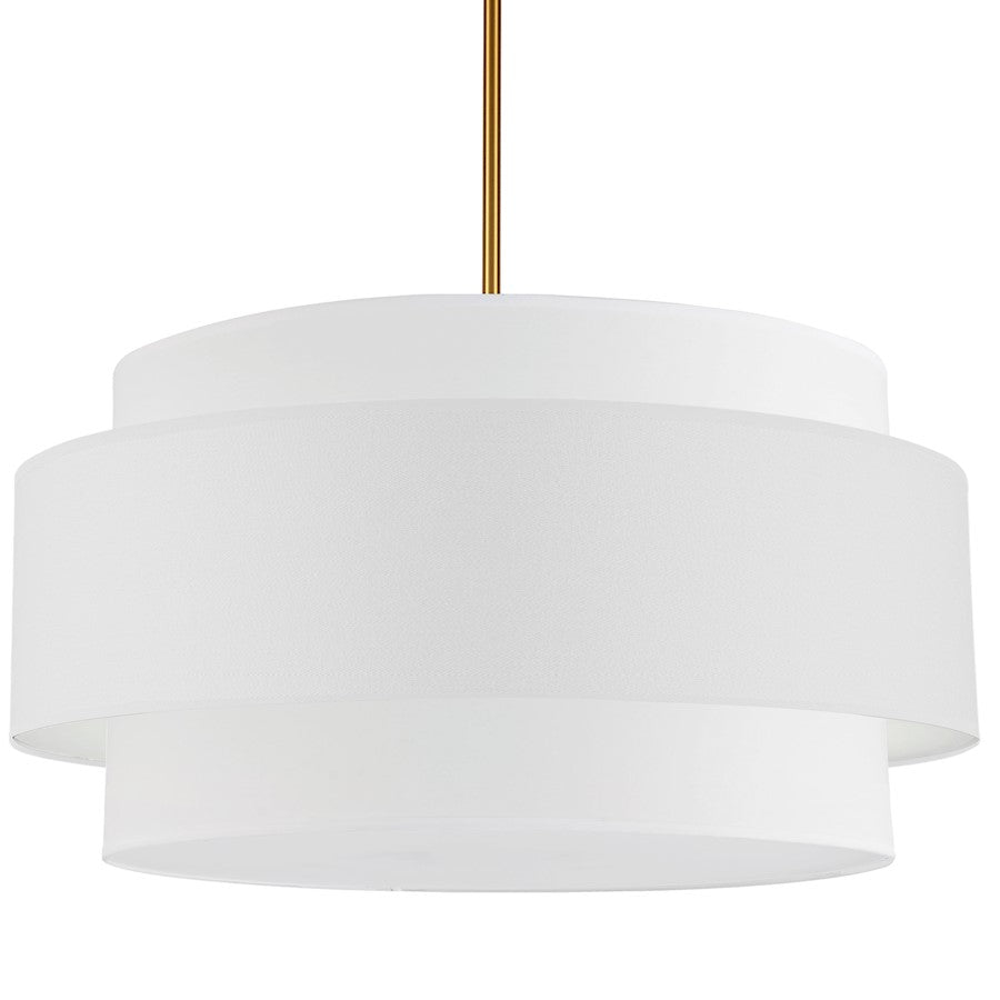 Dainolite Priya 30in 4-Light Pendant | Contemporary Aged Brass and White Fabric Shade | Dining Room & Living Room | Model PYA-304C-AGB-WH