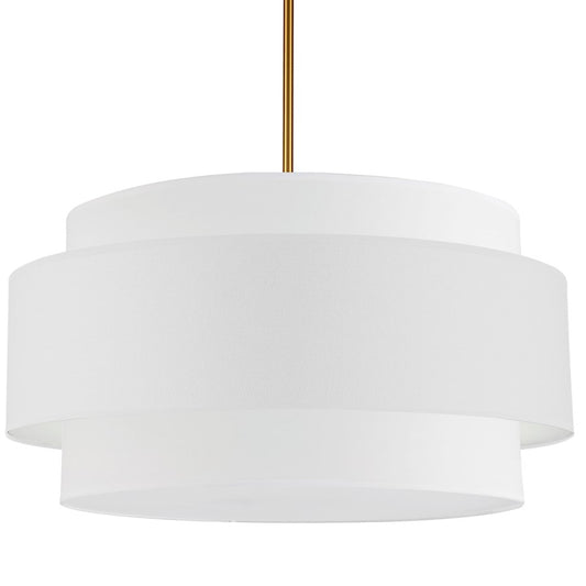 Dainolite Priya 30in 4-Light Pendant | Contemporary Aged Brass and White Fabric Shade | Dining Room & Living Room | Model PYA-304C-AGB-WH