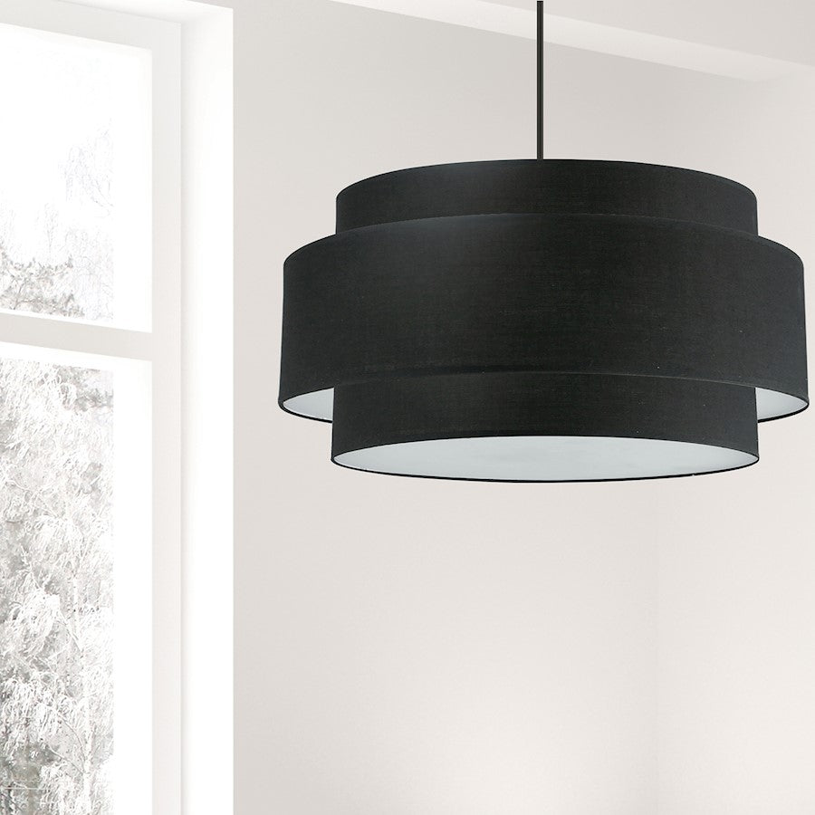 Dainolite Priya 30in 4-Light Chandelier | Contemporary Matte Black and Black Fabric Drum Shade | Dining Room & Living Room | Model PYA-304C-MB-BK