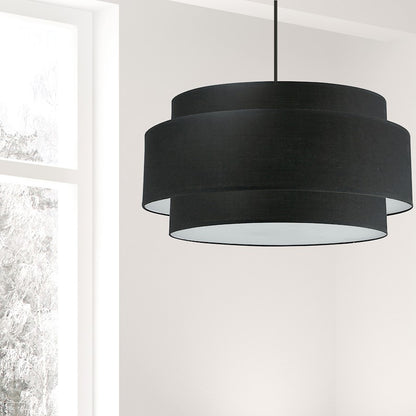 Dainolite Priya 30in 4-Light Chandelier | Contemporary Matte Black and Black Fabric Drum Shade | Dining Room & Living Room | Model PYA-304C-MB-BK
