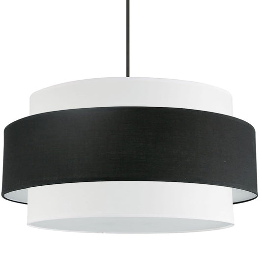 Dainolite Priya 30in 4-Light Chandelier | Contemporary Matte Black and Black & White Fabric Drum Shade | Dining Room & Living | Model PYA-304C-MB-BW
