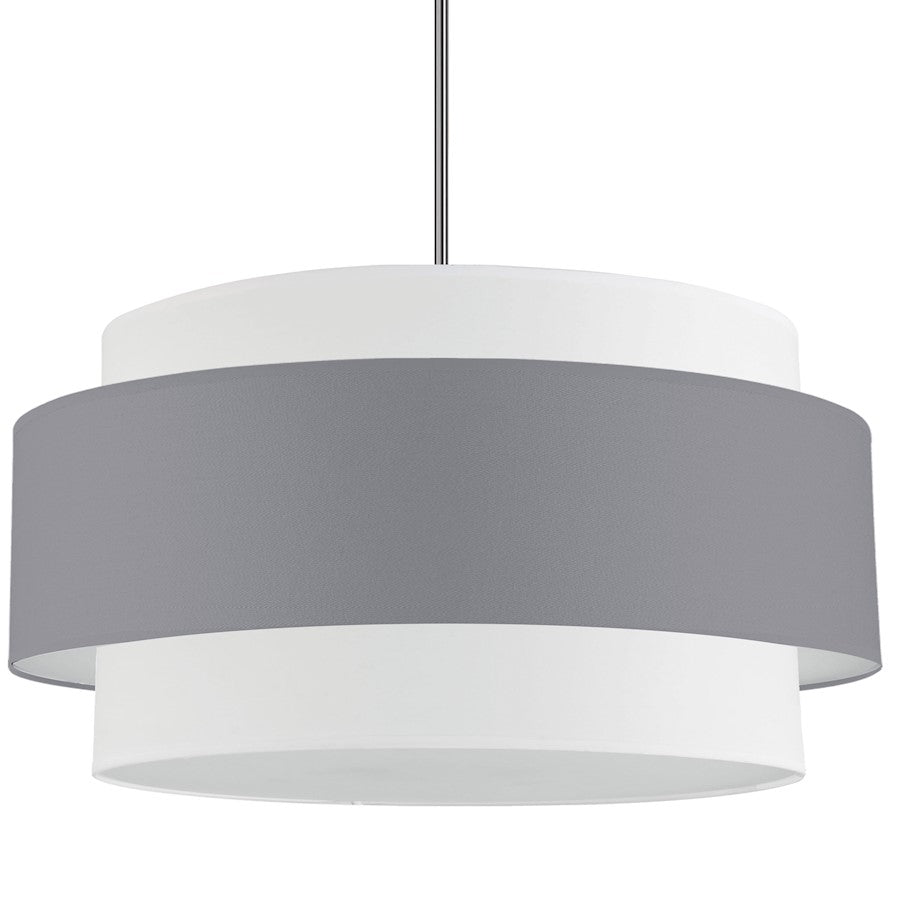 Dainolite Priya 30in 4-Light Chandelier | Contemporary Polished Chrome and Grey & White Fabric Drum Shades | Living Room & Dining | Model PYA-304C-PC-GRW
