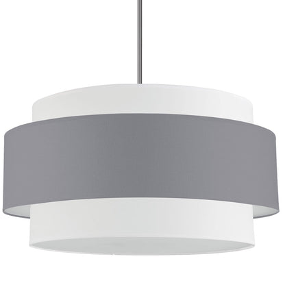 Dainolite Priya 30in 4-Light Chandelier | Contemporary Polished Chrome and Grey & White Fabric Drum Shades | Living Room & Dining | Model PYA-304C-PC-GRW