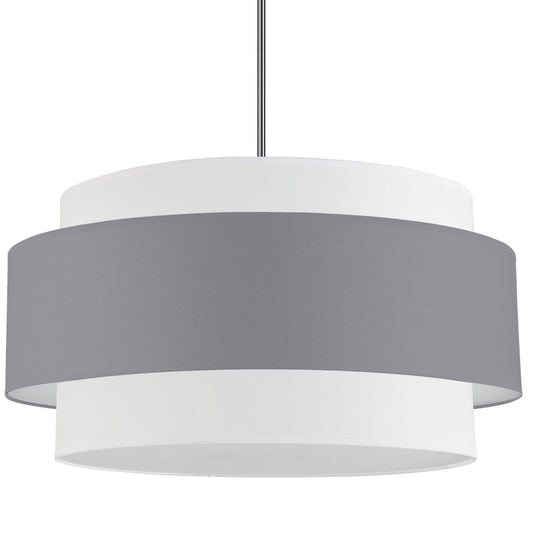 Dainolite Priya 30in 4-Light Chandelier | Contemporary Polished Chrome and Grey & White Fabric Drum Shades | Living Room & Dining | Model PYA-304C-PC-GRW