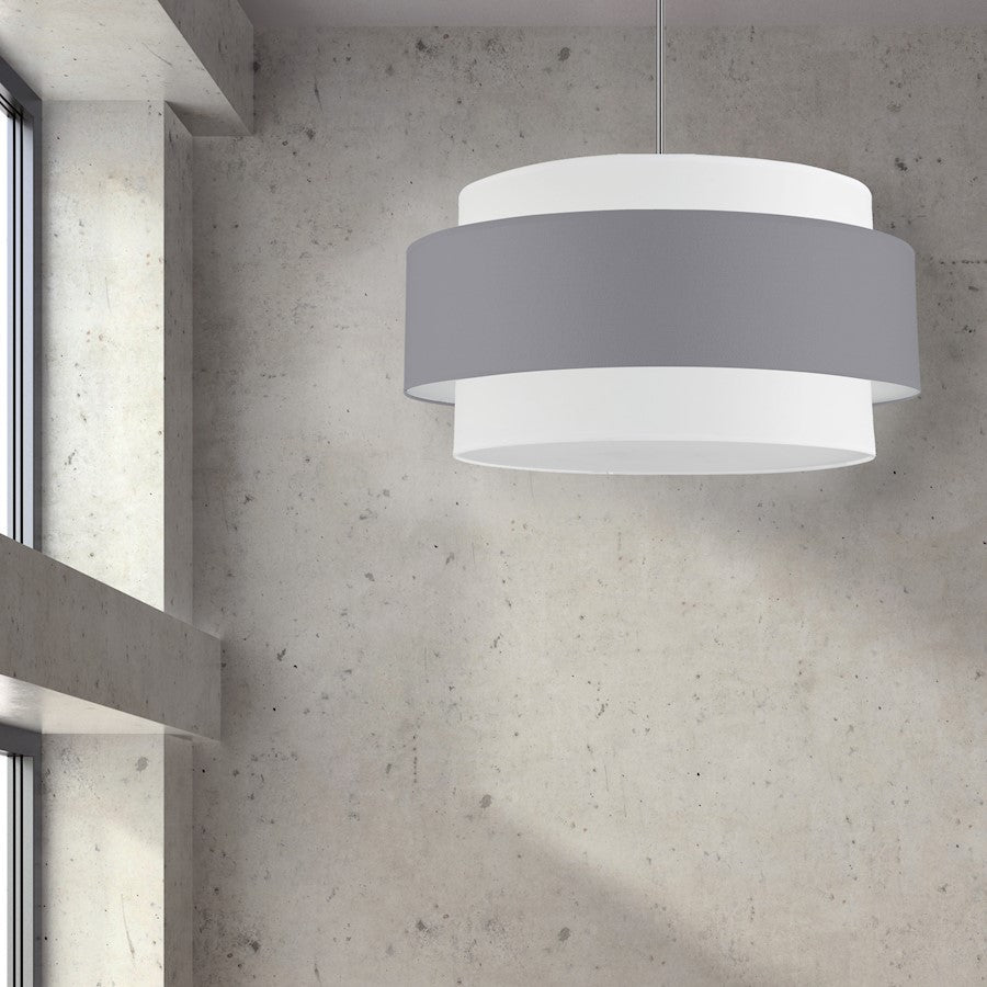 Dainolite Priya 30in 4-Light Chandelier | Contemporary Polished Chrome and Grey & White Fabric Drum Shades | Living Room & Dining | Model PYA-304C-PC-GRW