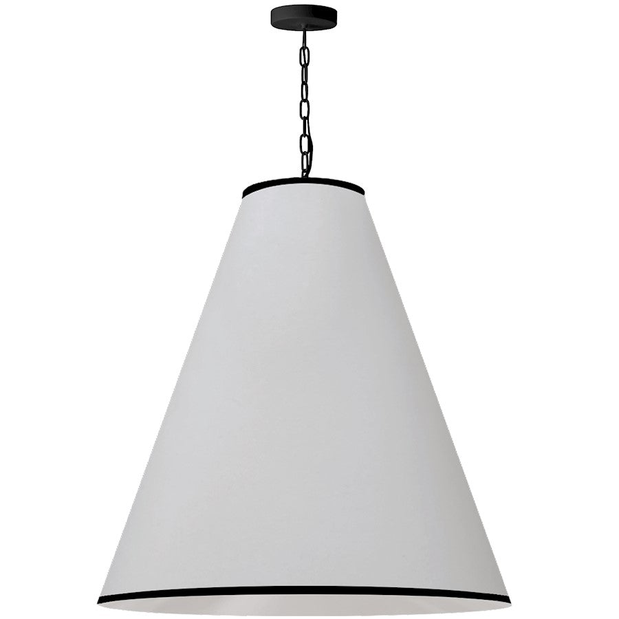 Dainolite Prym 32in 1-Light XL Pendant | Transitional White Fabric and Matte Black Trim | Living Room & Dining Room | 30 H x 32 Dia in | Model PYM-XL-MB-BW