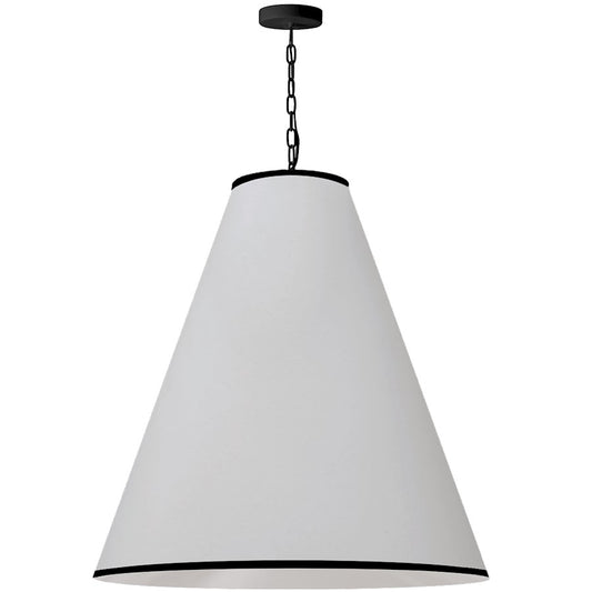 Dainolite Prym 32in 1-Light XL Pendant | Transitional White Fabric and Matte Black Trim | Living Room & Dining Room | 30 H x 32 Dia in | Model PYM-XL-MB-BW