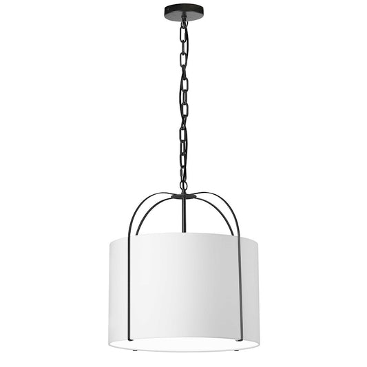 Dainolite Quincy 18in 1-Light Pendant | Contemporary Matte Black and White Fabric | Kitchen & Dining Room | 18 x 18 x 16.5 in | Model QCY-181P-BK-WH