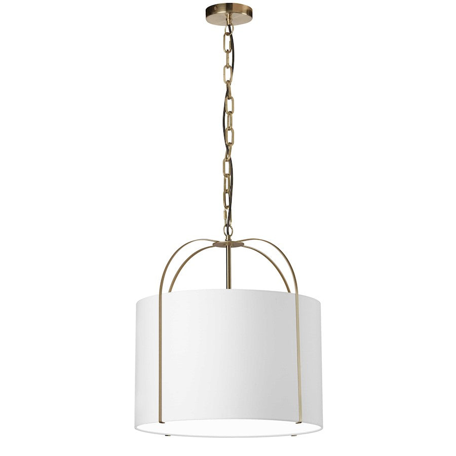 Dainolite Quincy 18in 1-Light Pendant | Contemporary Gold and White Fabric | Kitchen & Dining Room | 18 x 18 x 16.5 in | Model QCY-181P-GLD-WH