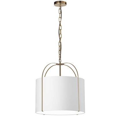 Dainolite Quincy 18in 1-Light Pendant | Contemporary Gold and White Fabric | Kitchen & Dining Room | 18 x 18 x 16.5 in | Model QCY-181P-GLD-WH