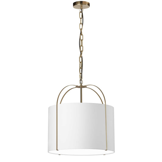 Dainolite Quincy 18in 1-Light Pendant | Contemporary Gold and White Fabric | Kitchen & Dining Room | 18 x 18 x 16.5 in | Model QCY-181P-GLD-WH