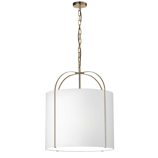 Dainolite Quincy 22in 3-Light Pendant | Contemporary Gold and White Fabric | Kitchen & Dining Room | 22 x 22 x 25.5 in | Model QCY-221P-GLD-WH
