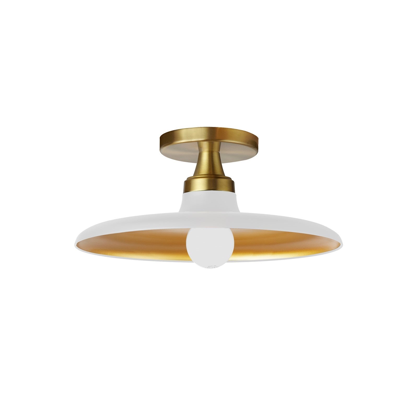 Dainolite Quentin 12in 1-Light Flush Mount | Contemporary Aged Brass and Matte White Gold Metal Shade | Living Room, Bedroom & | Model QTN-121SF-MW-AGB