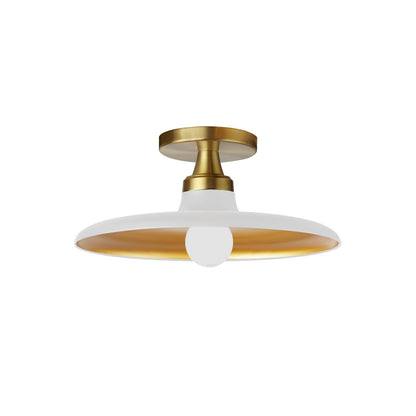 Dainolite Quentin 12in 1-Light Flush Mount | Contemporary Aged Brass and Matte White Gold Metal Shade | Living Room, Bedroom & | Model QTN-121SF-MW-AGB