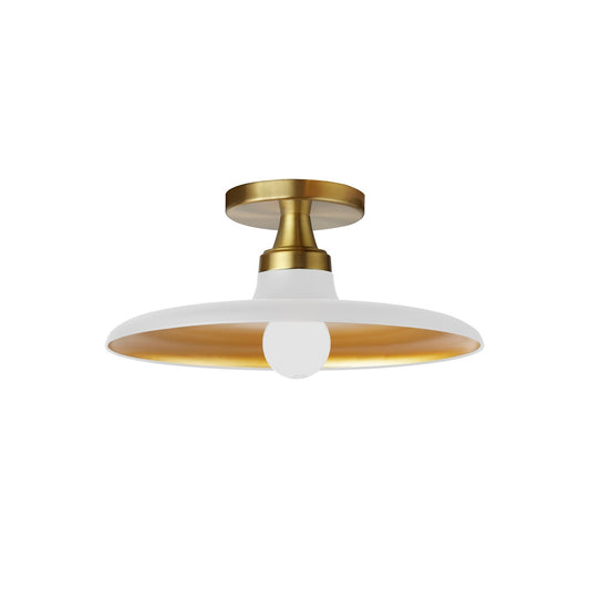 Dainolite Quentin 12in 1-Light Flush Mount | Contemporary Aged Brass and Matte White Gold Metal Shade | Living Room, Bedroom & | Model QTN-121SF-MW-AGB