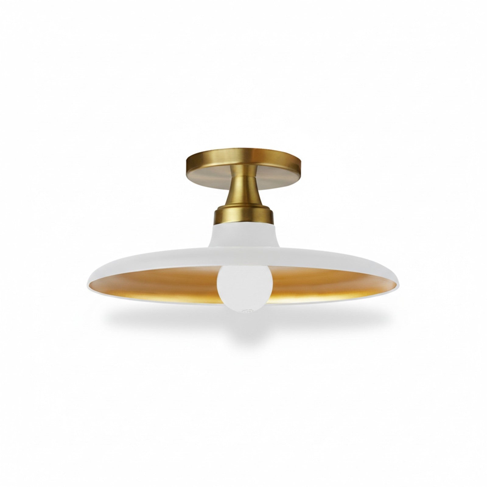 Dainolite Quentin 12in 1-Light Flush Mount | Contemporary Aged Brass and Matte White Gold Metal Shade | Living Room, Bedroom & | Model QTN-121SF-MW-AGB