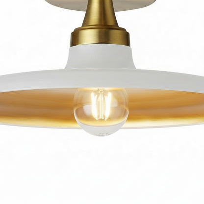 Dainolite Quentin 12in 1-Light Flush Mount | Contemporary Aged Brass and Matte White Gold Metal Shade | Living Room, Bedroom & | Model QTN-121SF-MW-AGB