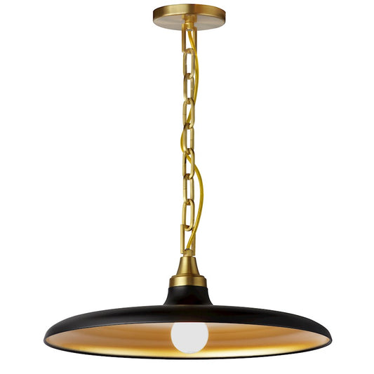Dainolite Quentin 18in 1-Light Pendant | Contemporary Matte Black and Aged Brass Metal | Kitchen Island & Dining Room | Model QTN-181P-MB-AGB