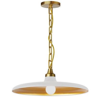 Dainolite Quentin 18in 1-Light Pendant | Contemporary Matte White and Aged Brass Metal | Kitchen Island & Dining Room | Model QTN-181P-MW-AGB