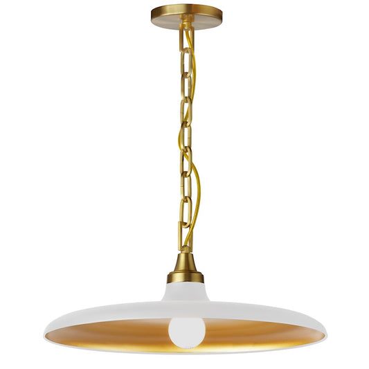Dainolite Quentin 18in 1-Light Pendant | Contemporary Matte White and Aged Brass Metal | Kitchen Island & Dining Room | Model QTN-181P-MW-AGB