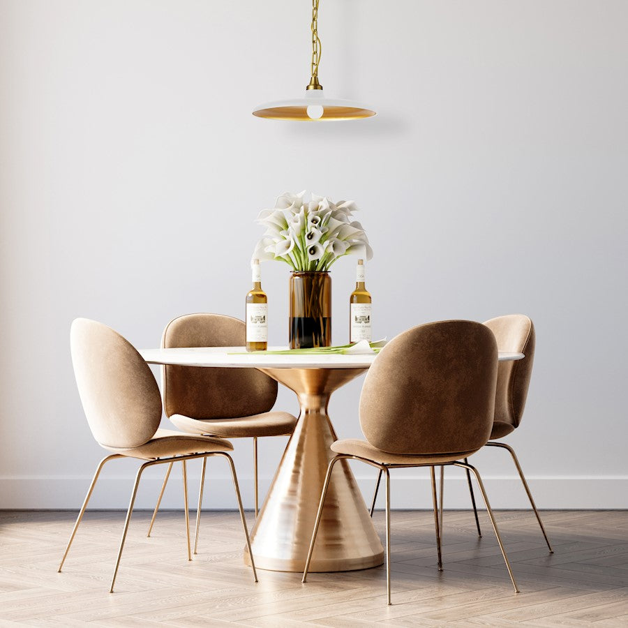 Dainolite Quentin 18in 1-Light Pendant | Contemporary Matte White and Aged Brass Metal | Kitchen Island & Dining Room | Model QTN-181P-MW-AGB