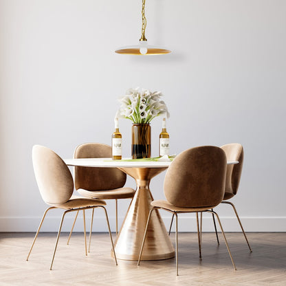 Dainolite Quentin 18in 1-Light Pendant | Contemporary Matte White and Aged Brass Metal | Kitchen Island & Dining Room | Model QTN-181P-MW-AGB