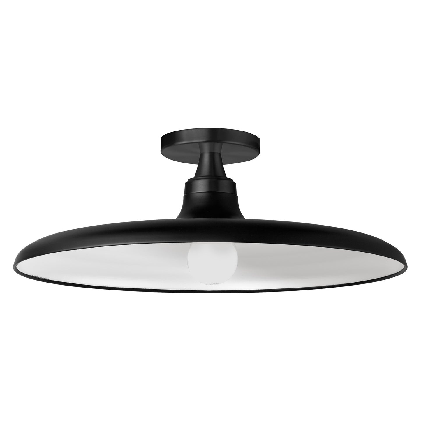 Dainolite Quentin 18in 1-Light Flush Mount | Contemporary Matte Black Metal Shade with White Interior | Living Room, Bedroom & | Model QTN-181SF-MB