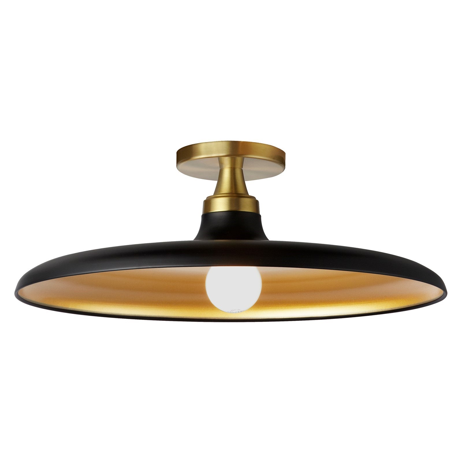 Dainolite Quentin 18in 1-Light Flush Mount | Contemporary Matte Black and Aged Brass Gold Metal Shade | Bedroom, Bathroom & | Model QTN-181SF-MB-AGB