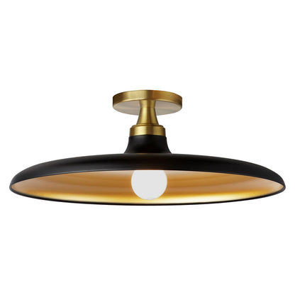 Dainolite Quentin 18in 1-Light Flush Mount | Contemporary Matte Black and Aged Brass Gold Metal Shade | Bedroom, Bathroom & | Model QTN-181SF-MB-AGB