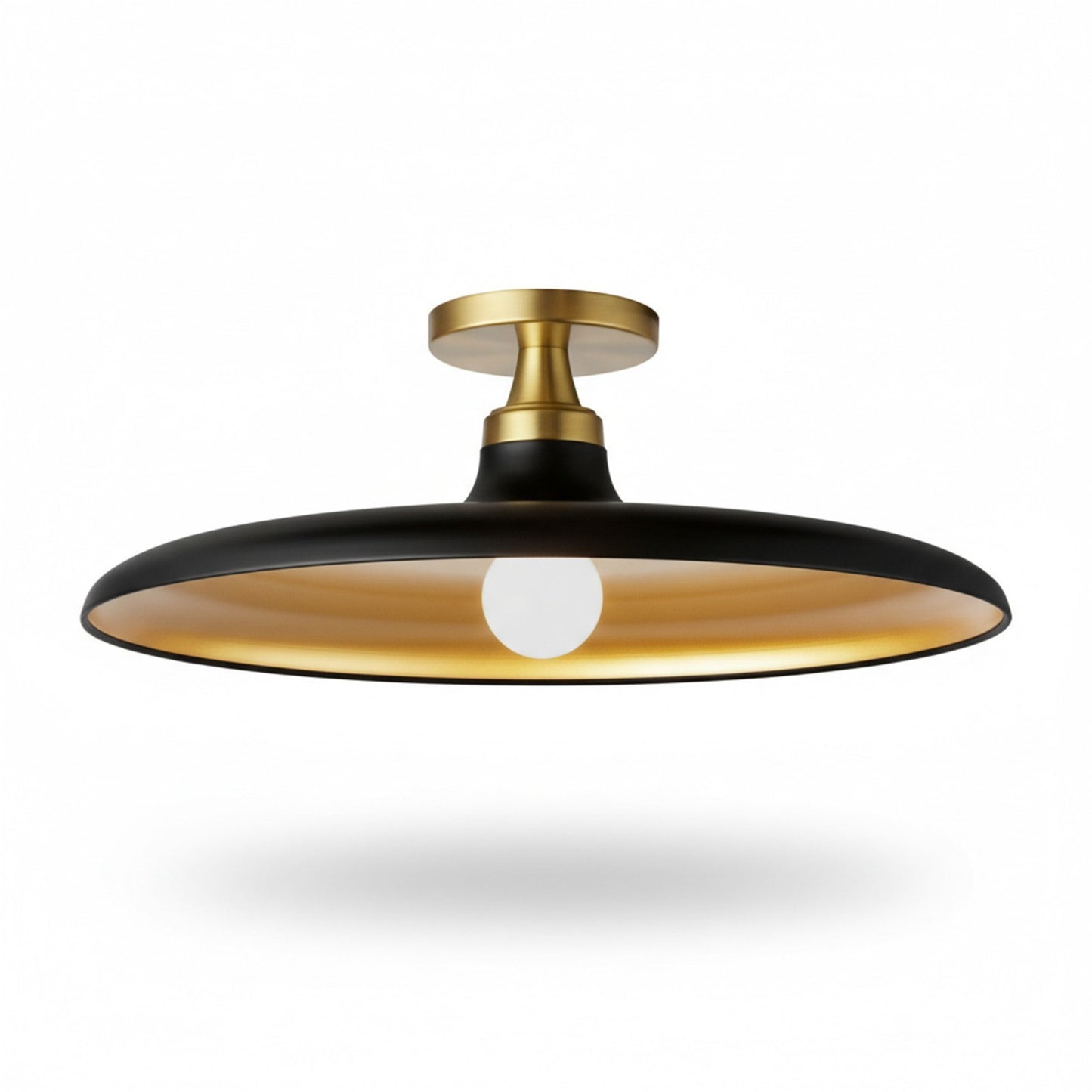 Dainolite Quentin 18in 1-Light Flush Mount | Contemporary Matte Black and Aged Brass Gold Metal Shade | Bedroom, Bathroom & | Model QTN-181SF-MB-AGB