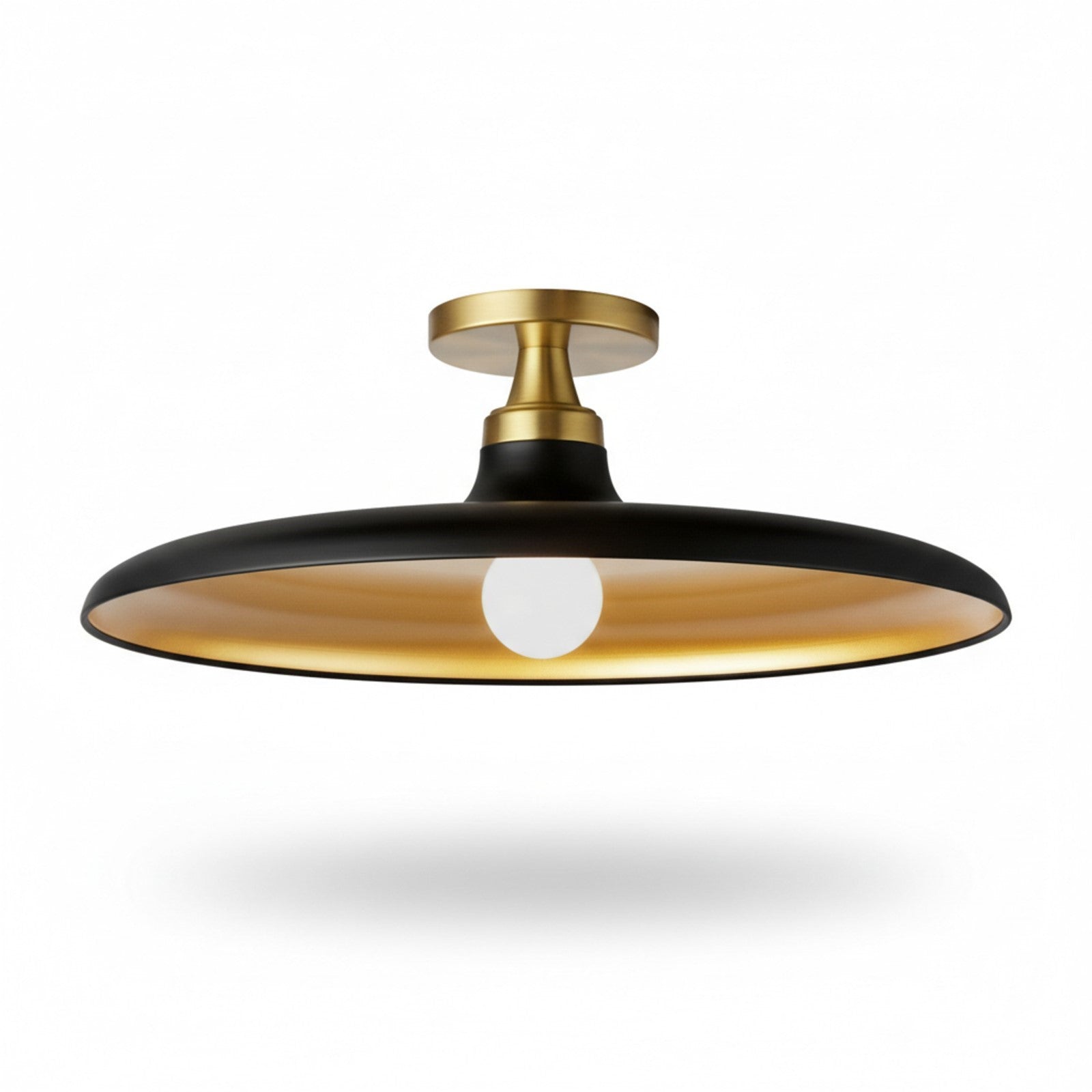 Dainolite Quentin 18in 1-Light Flush Mount | Contemporary Matte Black and Aged Brass Gold Metal Shade | Bedroom, Bathroom & | Model QTN-181SF-MB-AGB