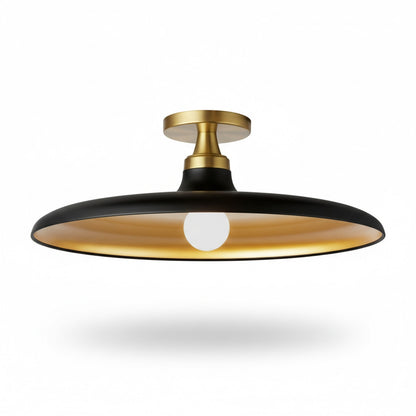 Dainolite Quentin 18in 1-Light Flush Mount | Contemporary Matte Black and Aged Brass Gold Metal Shade | Bedroom, Bathroom & | Model QTN-181SF-MB-AGB
