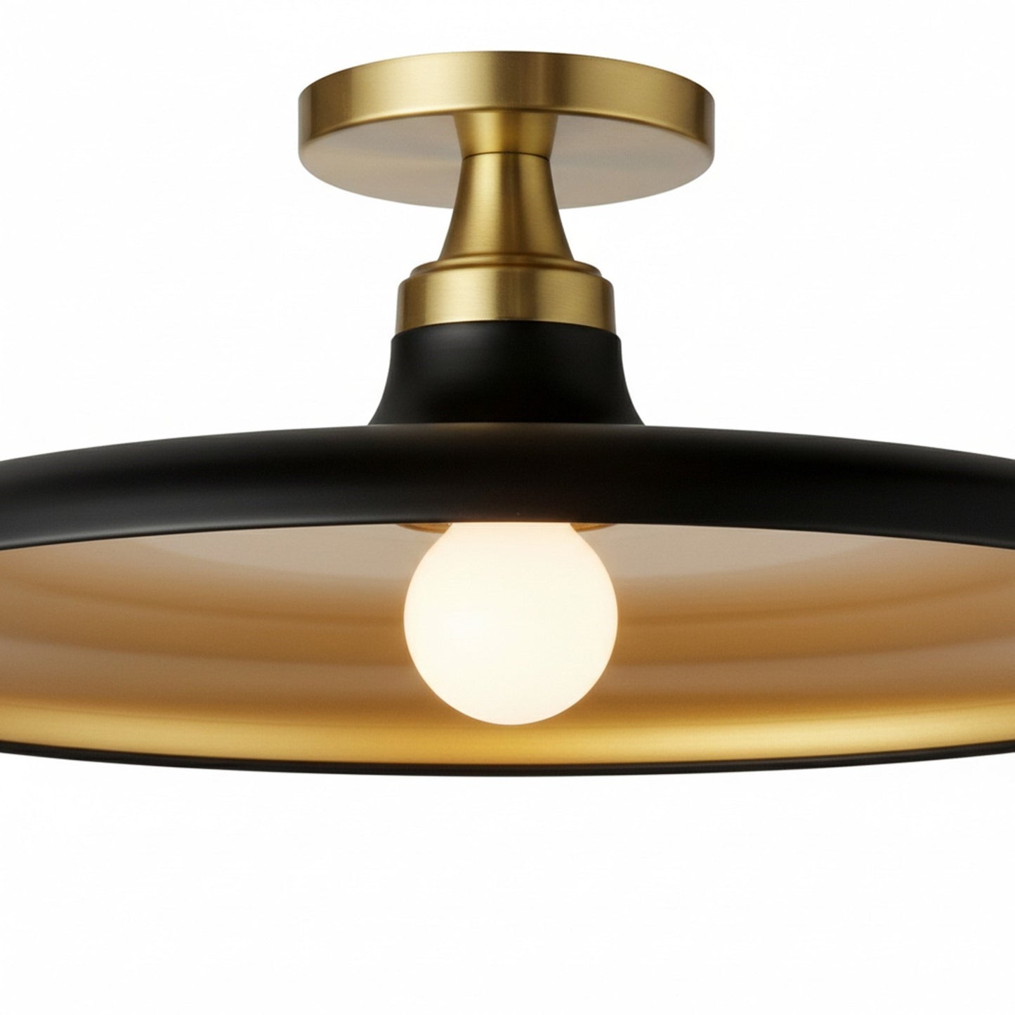 Dainolite Quentin 18in 1-Light Flush Mount | Contemporary Matte Black and Aged Brass Gold Metal Shade | Bedroom, Bathroom & | Model QTN-181SF-MB-AGB