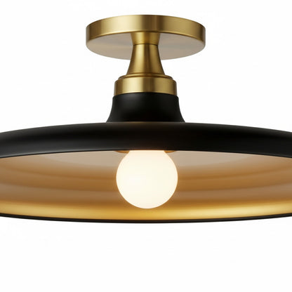 Dainolite Quentin 18in 1-Light Flush Mount | Contemporary Matte Black and Aged Brass Gold Metal Shade | Bedroom, Bathroom & | Model QTN-181SF-MB-AGB